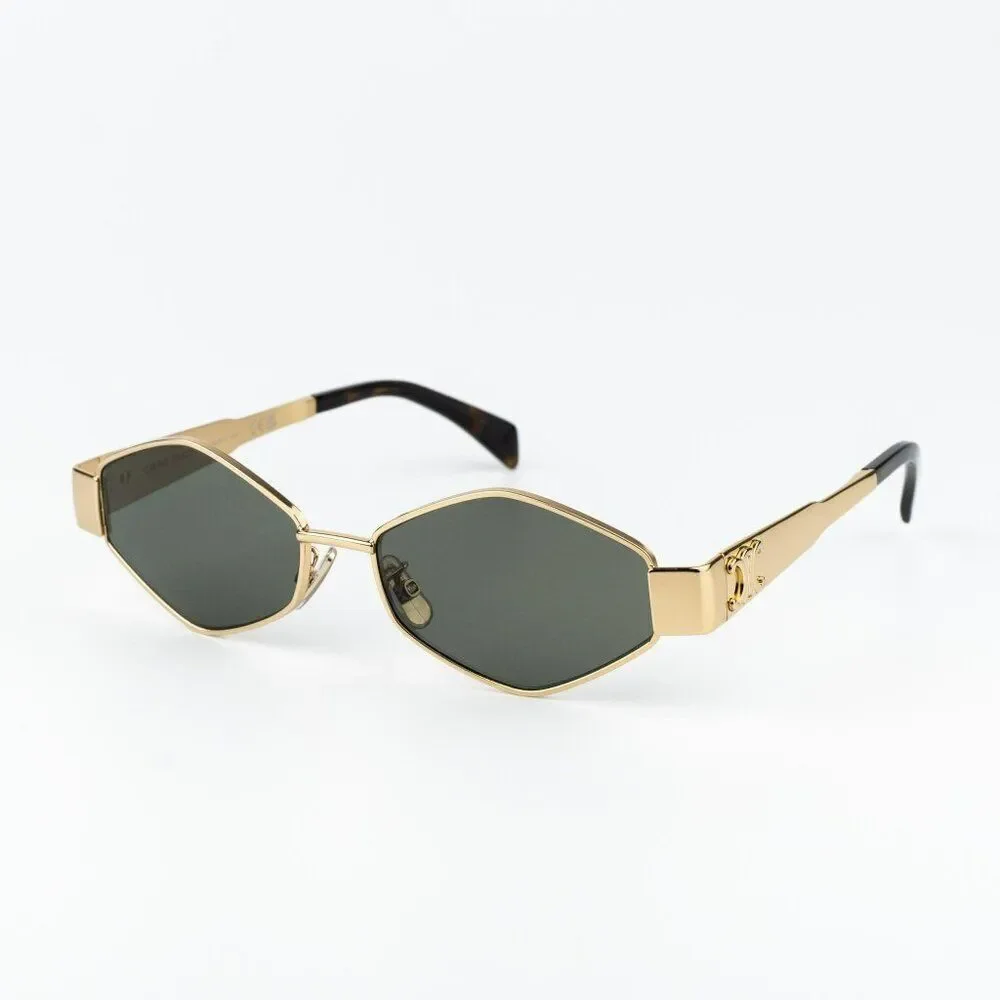 Celine TRIOMPHE Men Sunglasses Gold Green CL40254U 30N NEW AUTHENTIC